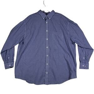 Roundtree & Yorke Mens Size 2XB Blue White Checkered Dress Shirt Long Sleeve